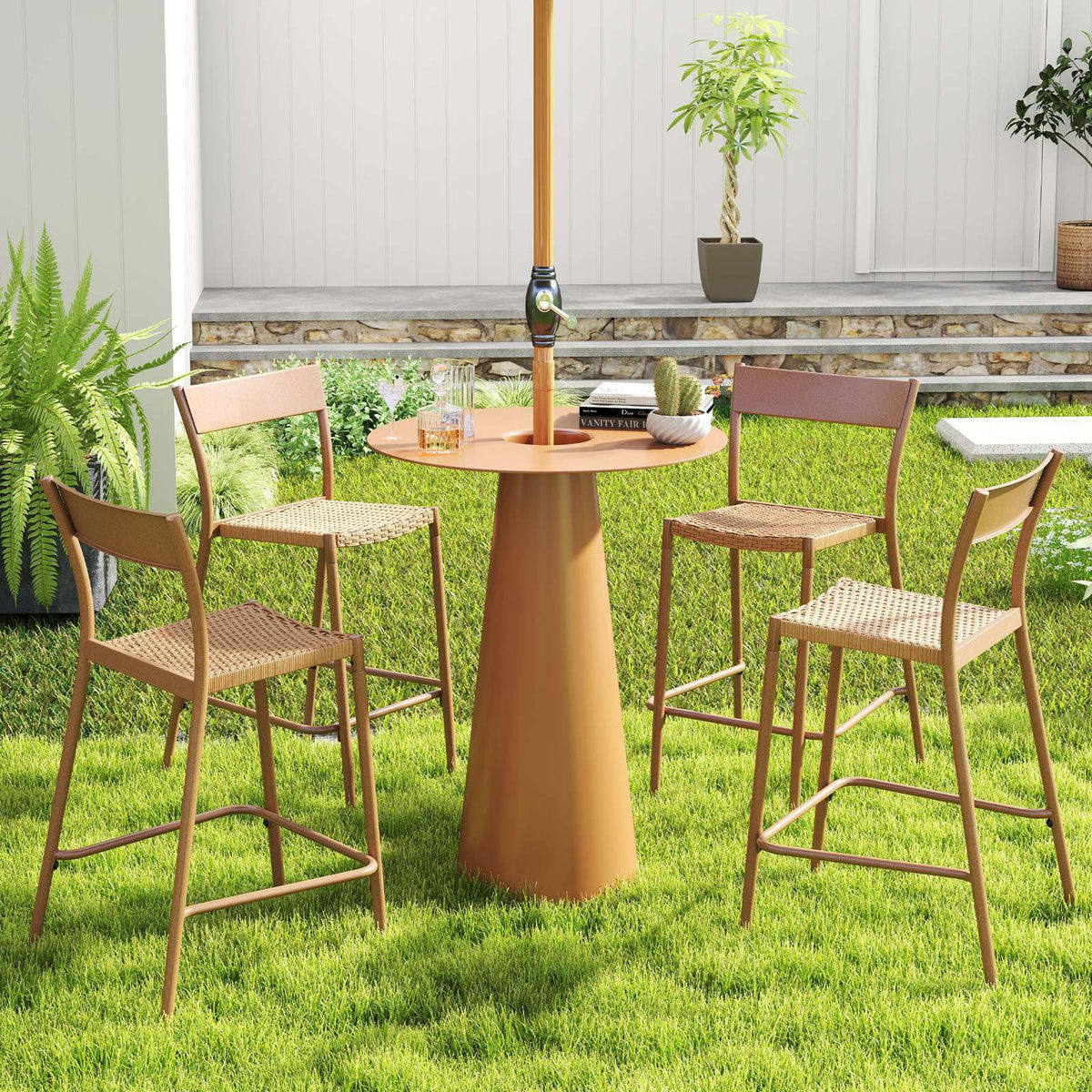 Patio Barstools Set of 2, Outdoor Bar Height Chairs