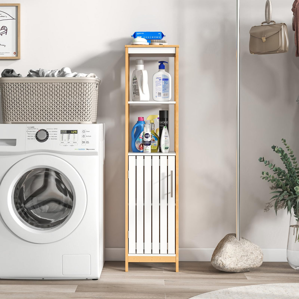 Giantex Bathroom Floor Cabinet, Narrow Freestanding Storage Cabinet with Door