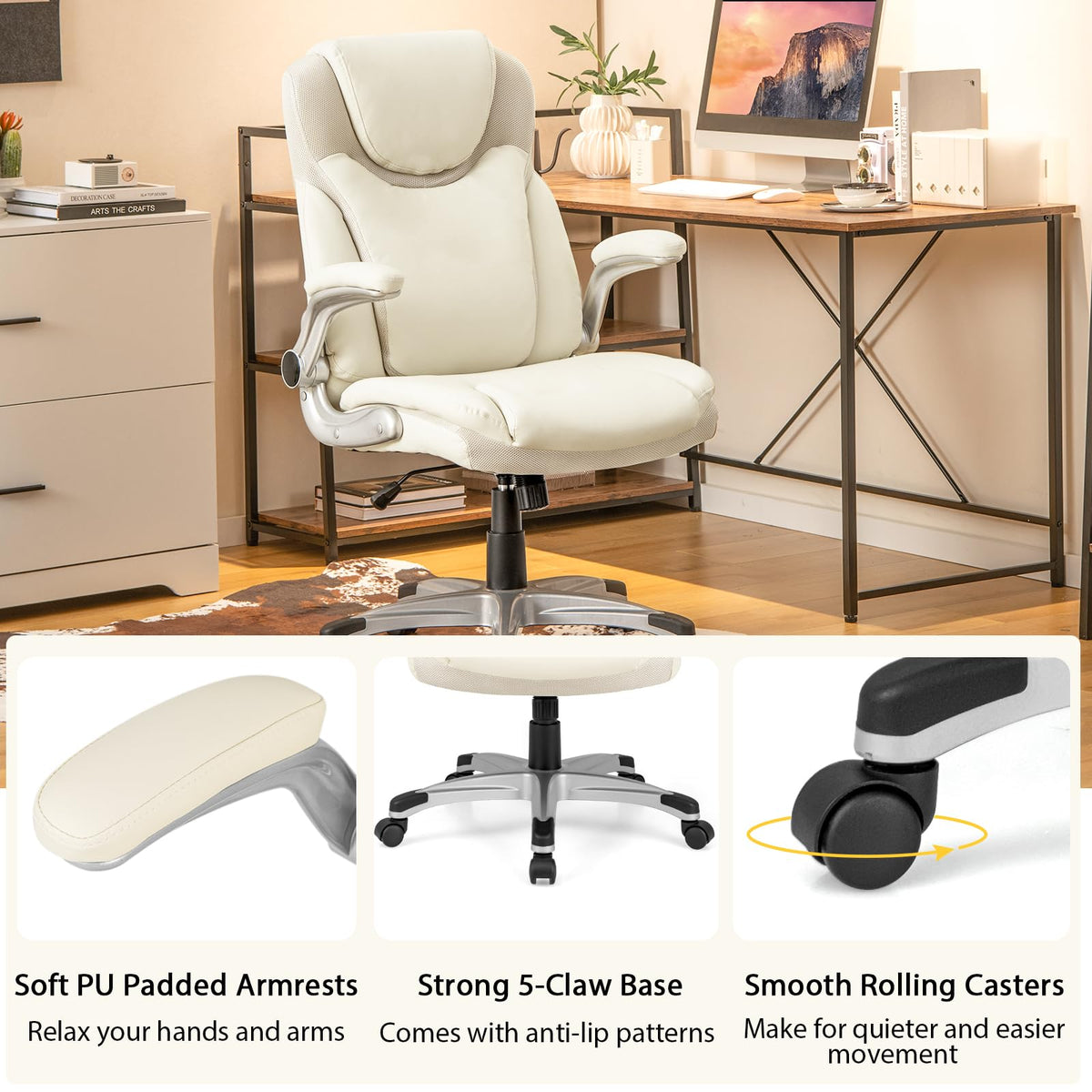 Giantex Executive Ergonomic 360° Swivel Office Chair, PU Leather Computer Desk Chair