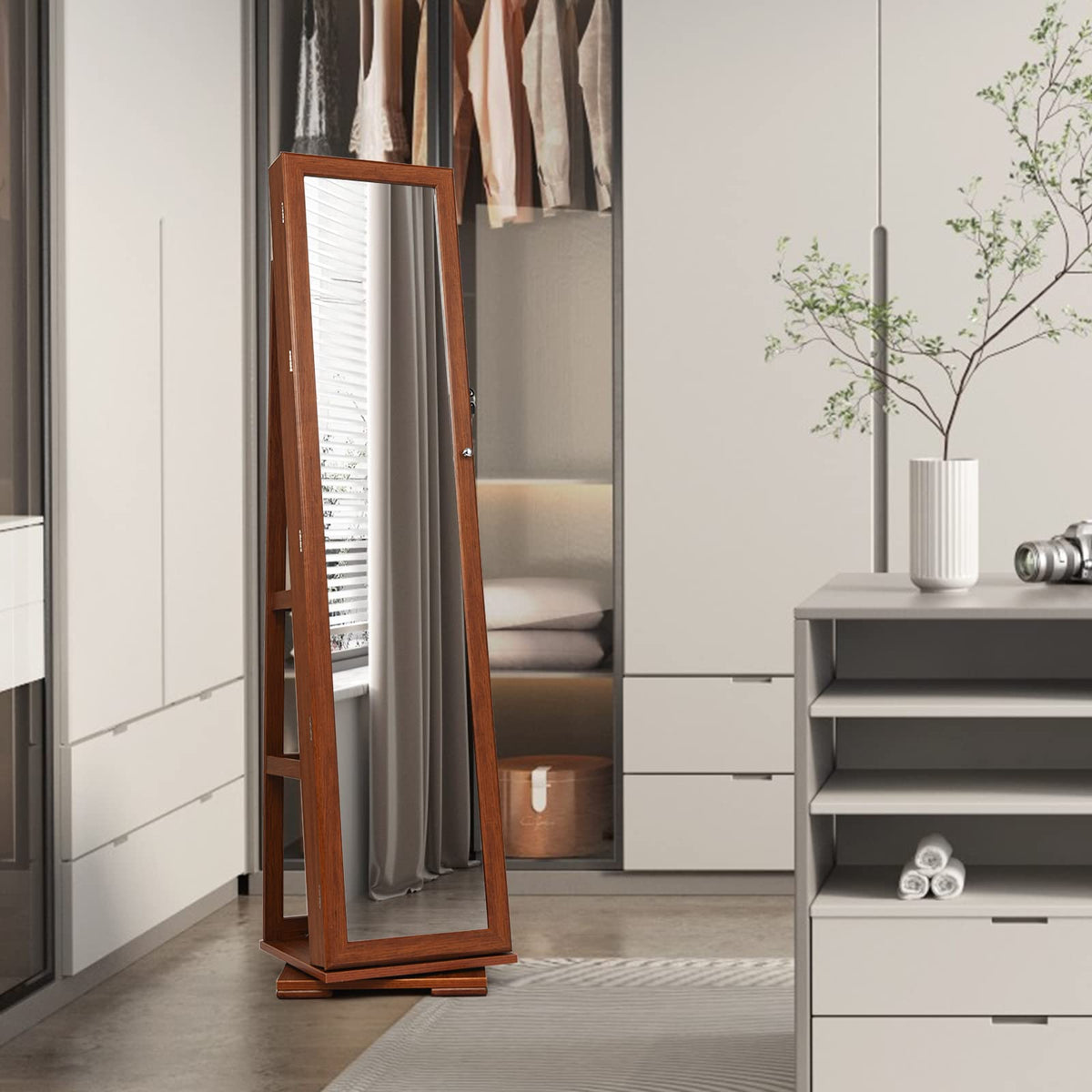 Giantex 360 Rotating Mirrored Jewelry Cabinet, Free Standing Jewelry Armoire, Full Length Mirror