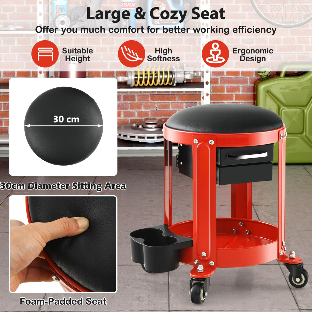 150 kg Capacity Workshop Creeper Seat, Rolling Mechanic Stool