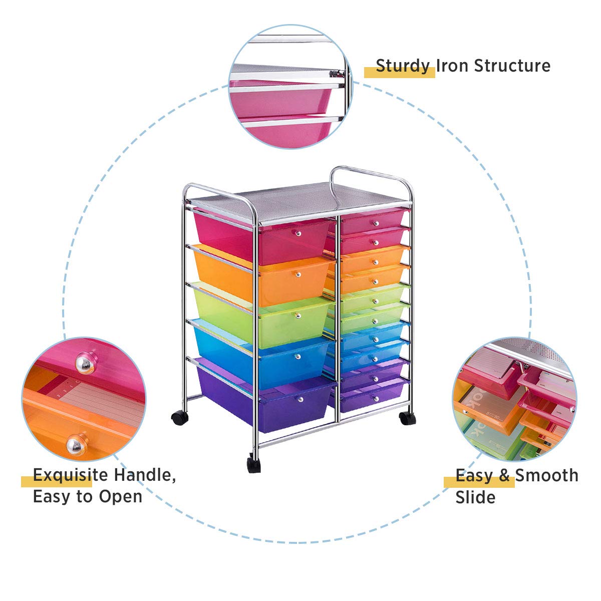 15-Drawer Rolling Storage Drawer Cart, Tools Scrapbook File Paper Craft Organizer Cart w/ Wheels