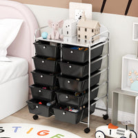 Giantex 10-Drawer Storage Cart w/Universal Wheels, Rolling Cart w/Handles, Mobile Organizer Unit w/Removable Drawers