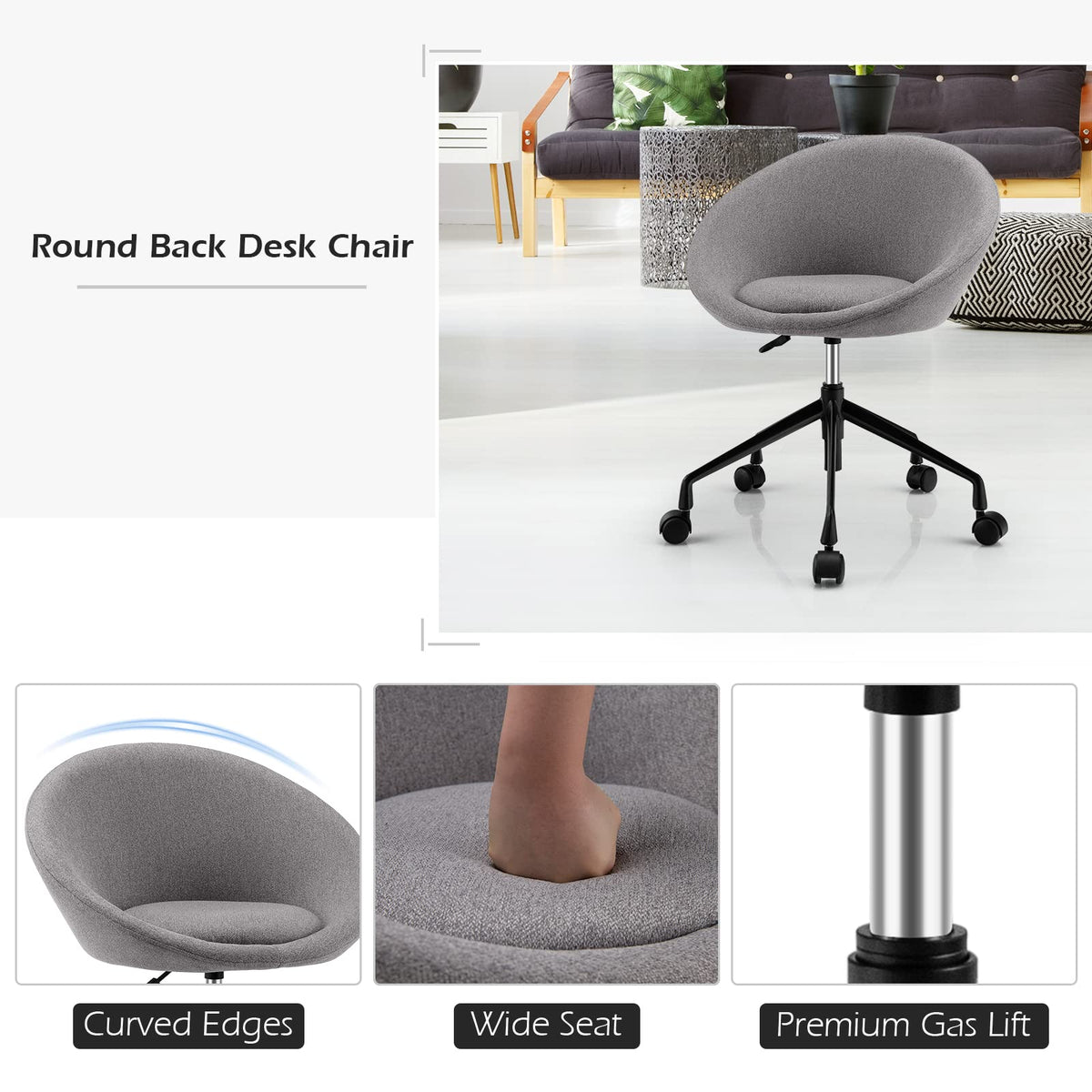 Giantex Modern Swivel Accent Chair, Round Back Desk Chair, Height Adjustable Home Office Chair