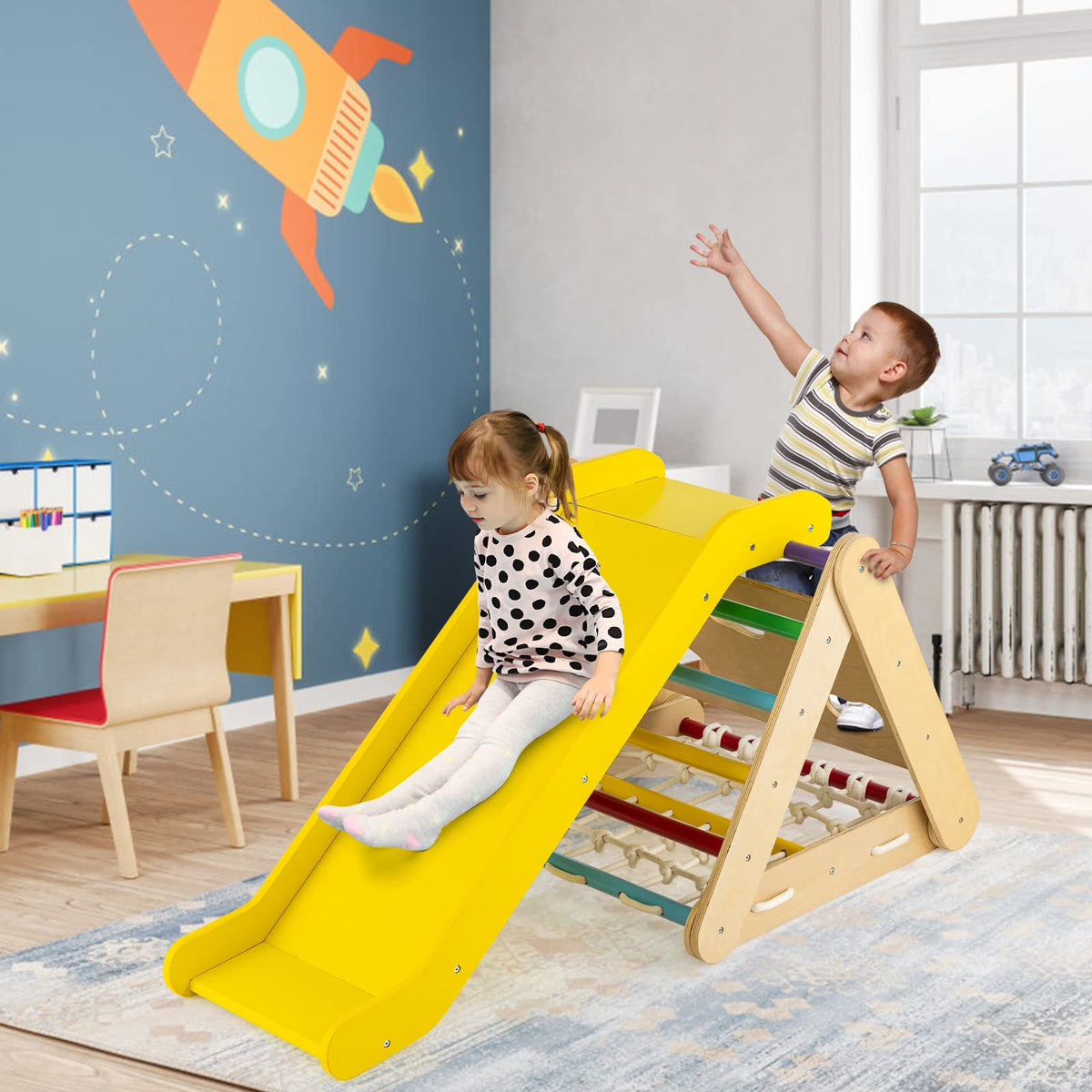 4-in-1 Toddler Climbing Toys with 3-Sided Triangle Climber for Kids