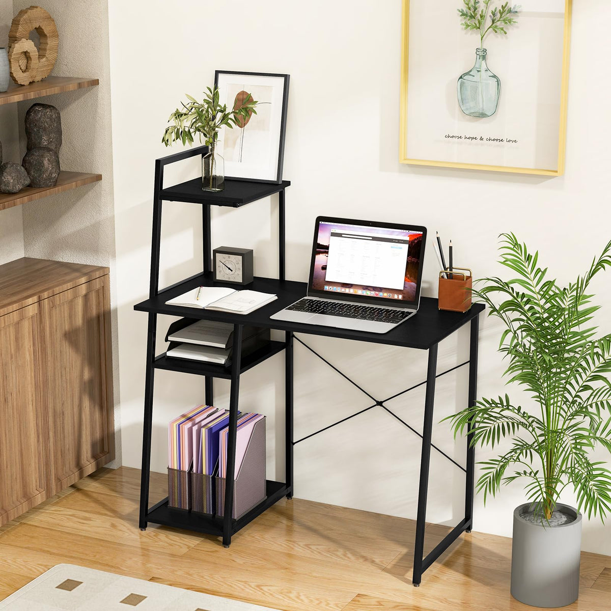 Computer Desk Study Writing Desk Workstation w/ Bookshelf Host Stand Home Office