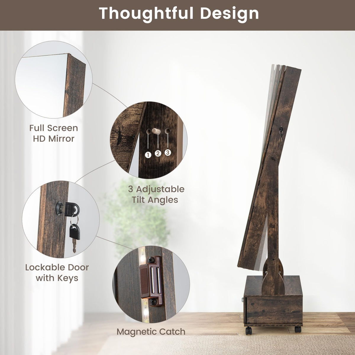 Giantex Standing Jewelry Armoire, Lockable Movable Jewelry Organizer