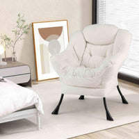 Large Lazy Chair, Sherpa Upholstered Accent Chair with Cozy Head Pillow, Stylish Tufted Back & Seat