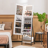 Giantex Freestanding Jewelry Cabinet, Lockable Floor Jewelry Armoire Organizer w/ Full-Length Mirror