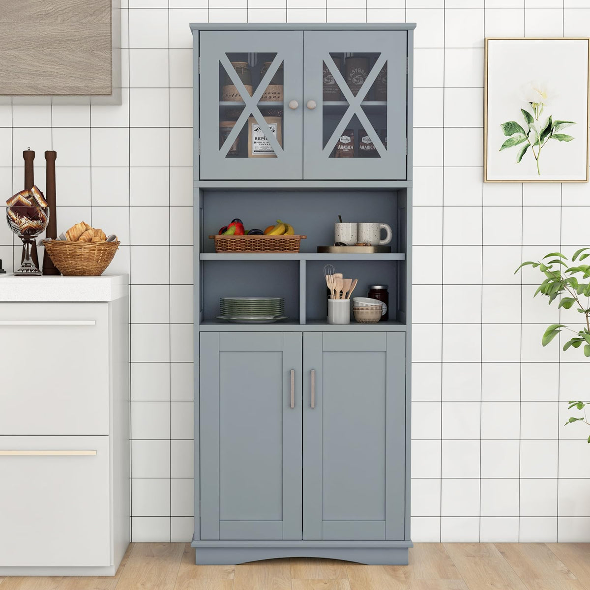 Tall Bathroom Cabinet Large Floor Storage Kitchen Cupboard Pantry Sideboard