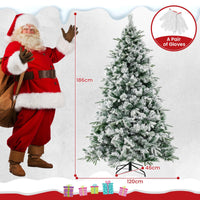 186 Christmas Tree with Pine Needles, Flocked Xmas Tree with 250 Warm White LED Lights & 752 Mixed Branch Tips