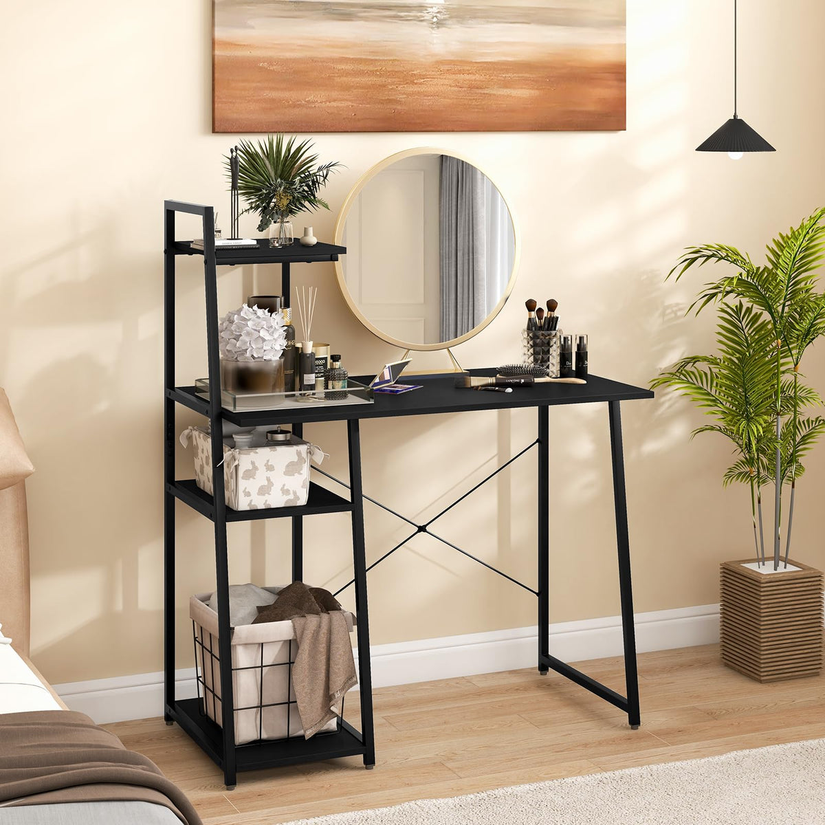 Computer Desk Study Writing Desk Workstation w/ Bookshelf Host Stand Home Office