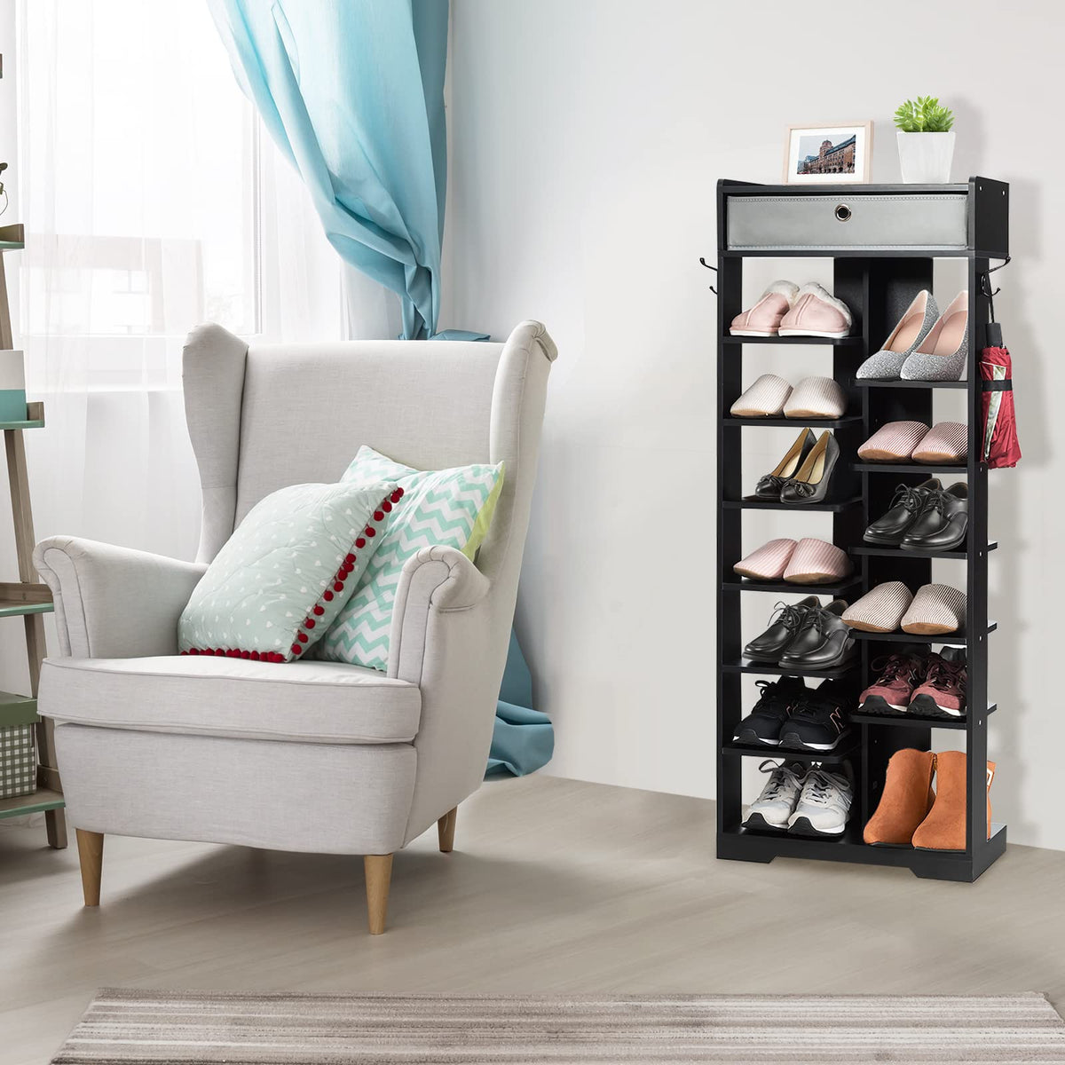 Giantex 13-Tier Wooden Shoe Rack, Narrow Double Rows Shoe Shelf, Space Saving Vertical Shoe Storage Organizer