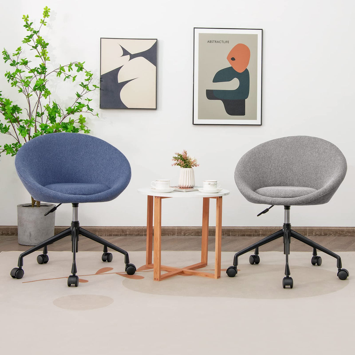 Giantex Modern Swivel Accent Chair, Round Back Desk Chair, Height Adjustable Home Office Chair