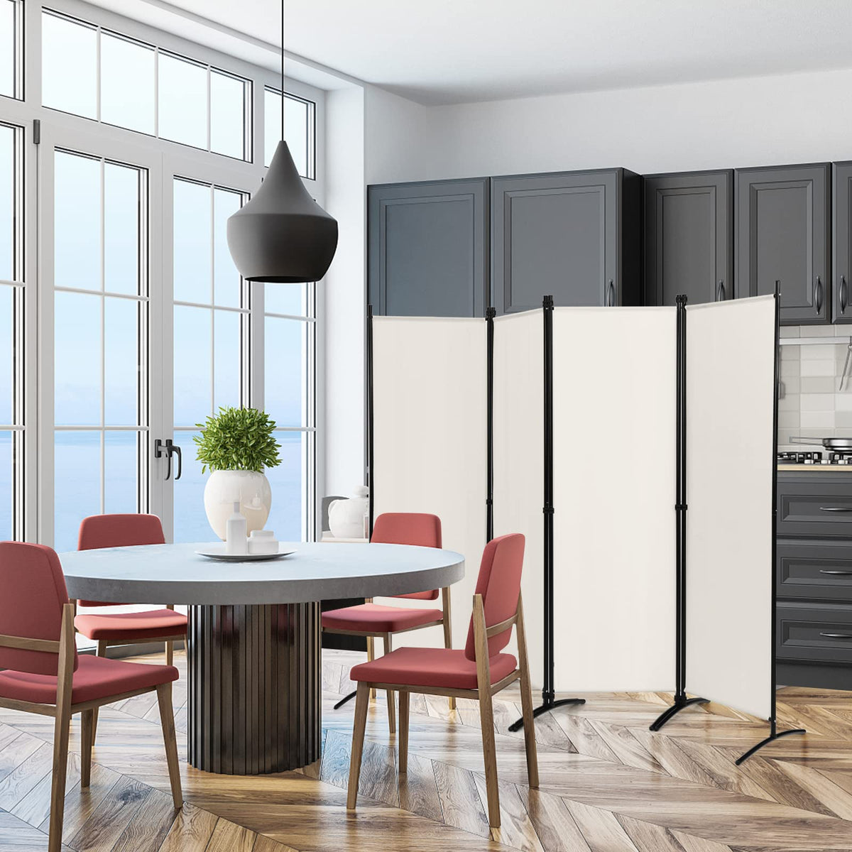 Giantex 4-Panel Room Divider, Folding Privacy Screen, Portable Fabric Wall Divider and Separator w/Steel Frame