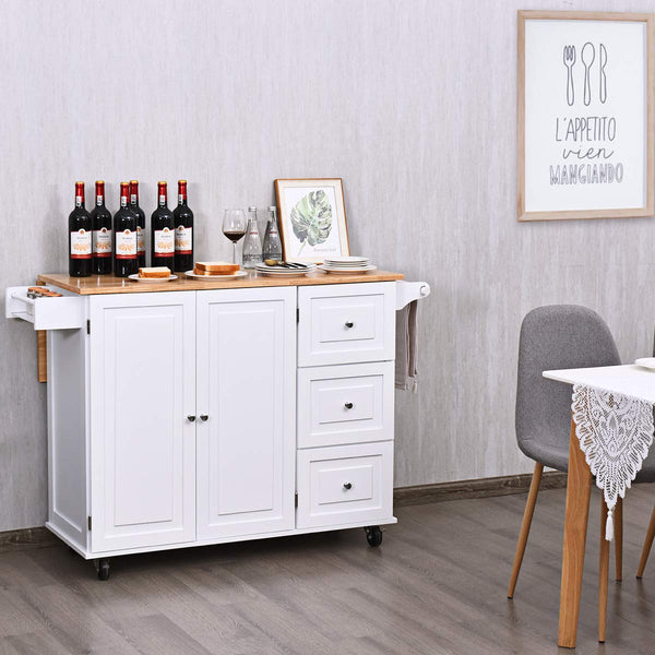 Giantex Kitchen Island Cart, Large Trolley Cart w/ Drop-Leaf Tabletop, Large Cabinet, 3 Drawers, Spice Rack, Towel Rack, Rolling Serving Trolley Cabinet