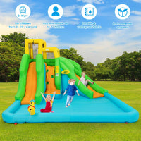 Inflatable Water Slide, 6 in 1 Inflatable Castle Water Park w/Climbing Wall