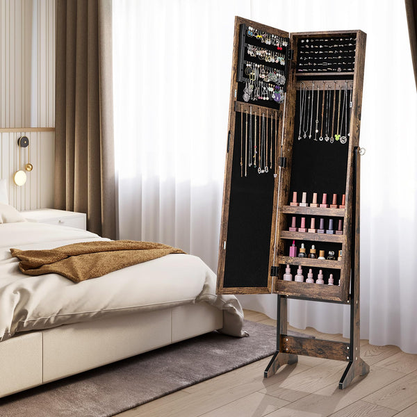 Mirror Jewelry Cabinet Standing with 4 Shelves and 3 Adjustable Tilt Angles