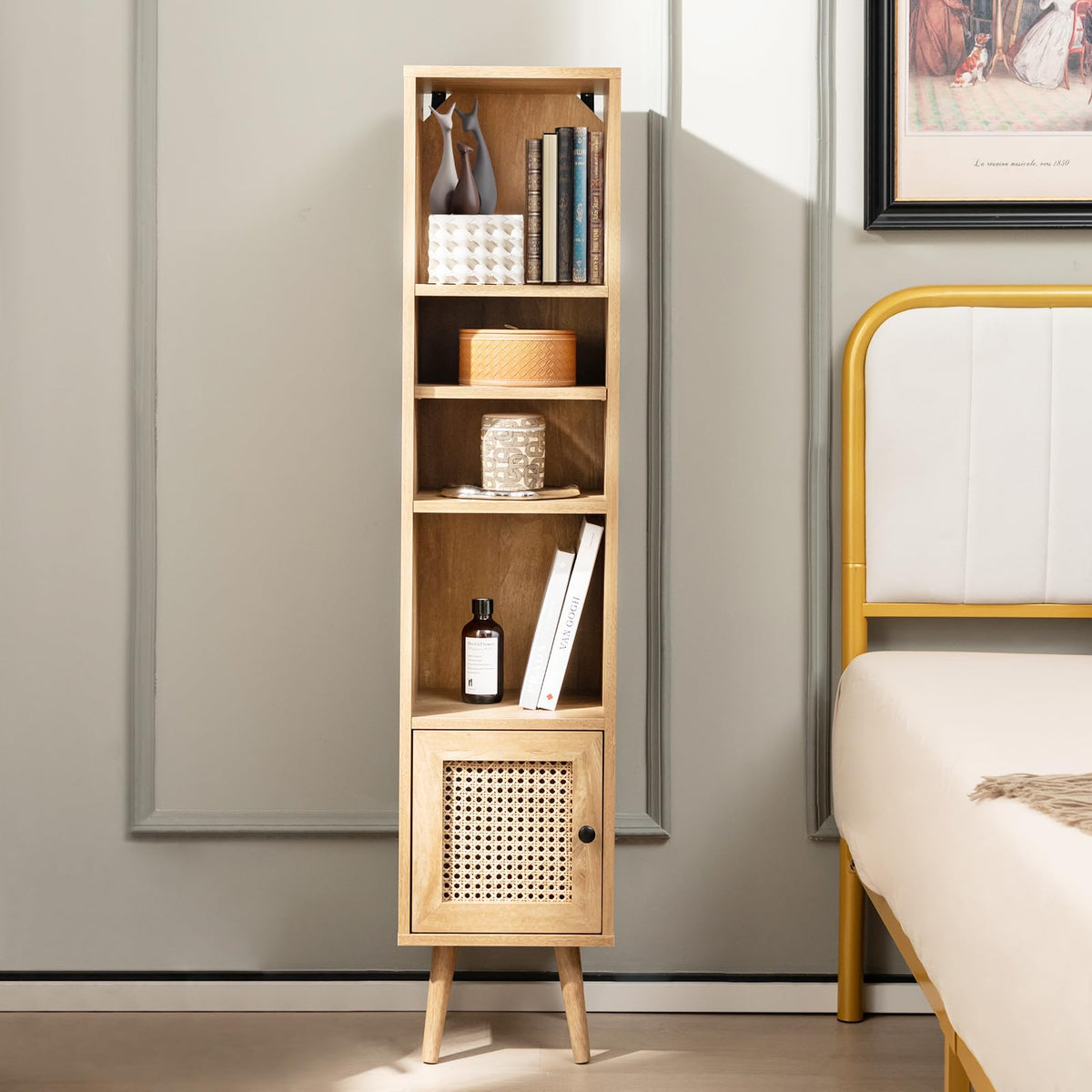 Natural Rattan Storage Cabinet Freestanding Cabinet 137cm Bookcase Display Rack