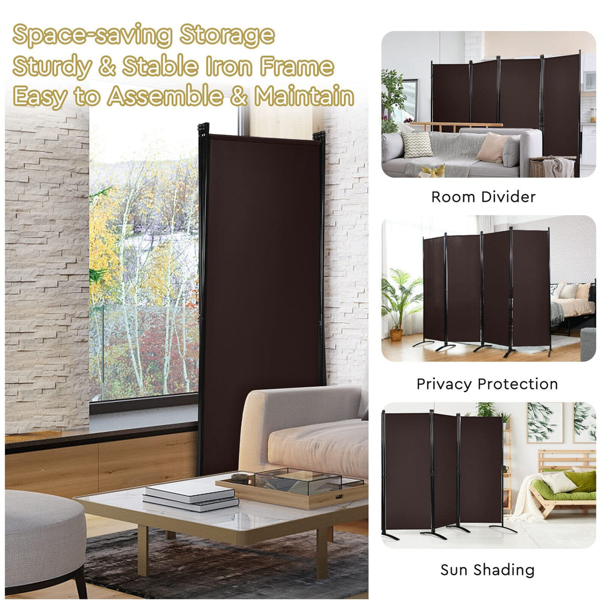 Giantex 4-Panel Room Divider, Folding Privacy Screen, Portable Fabric Wall Divider and Separator w/Steel Frame