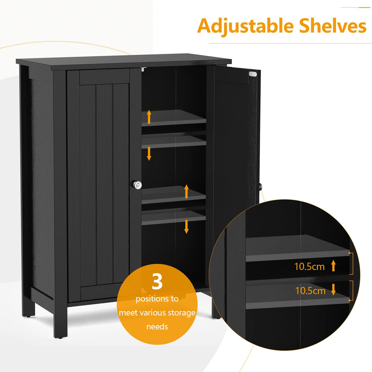 Giantex Bathroom Floor Storage Cabinet, Free Standing Storage Organizer, with Double Door, Adjustable Shelf