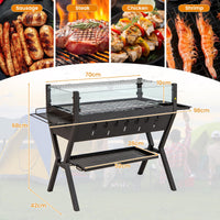 Barbecue Charcoal Grills, Stainless Steel Camping Grill w/Wind Guard