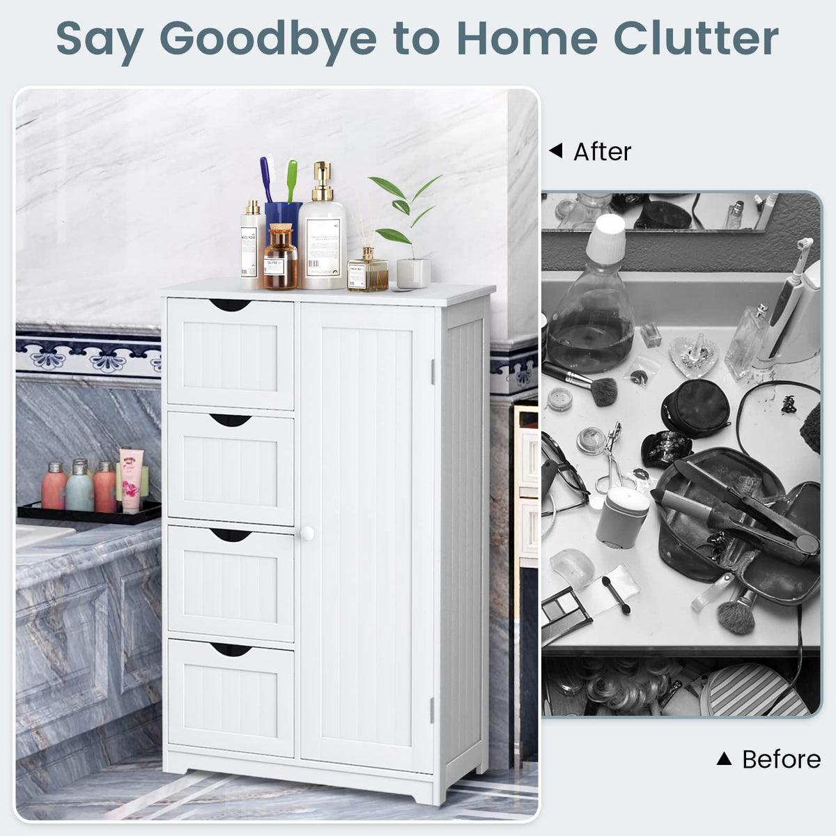 Giantex Bathroom Storage Cabinet with Single Door & 4 Drawers
