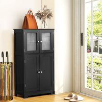 Bathroom Storage Cabinet, Kitchen Pantry Cabinet w/Tempered Glass Doors & Adjustable Shelf