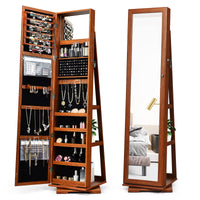 Giantex 360 Rotating Mirrored Jewelry Cabinet, Free Standing Jewelry Armoire, Full Length Mirror