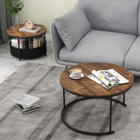 Giantex Round Coffee Table Set of 2, 80cm & 60cm Circle Cocktail Table with Fabric Storage Basket & Metal Frame