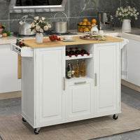 Rolling Kitchen Island Cart, Large Kitchen Island w/Drop-Leaf Countertop & 4 Rotatable Casters