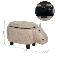 Giantex Storage Footrest Ottoman, Cute Animal Footstool, Hippo Upholstered Storage Ottoman w/Suede Fabric
