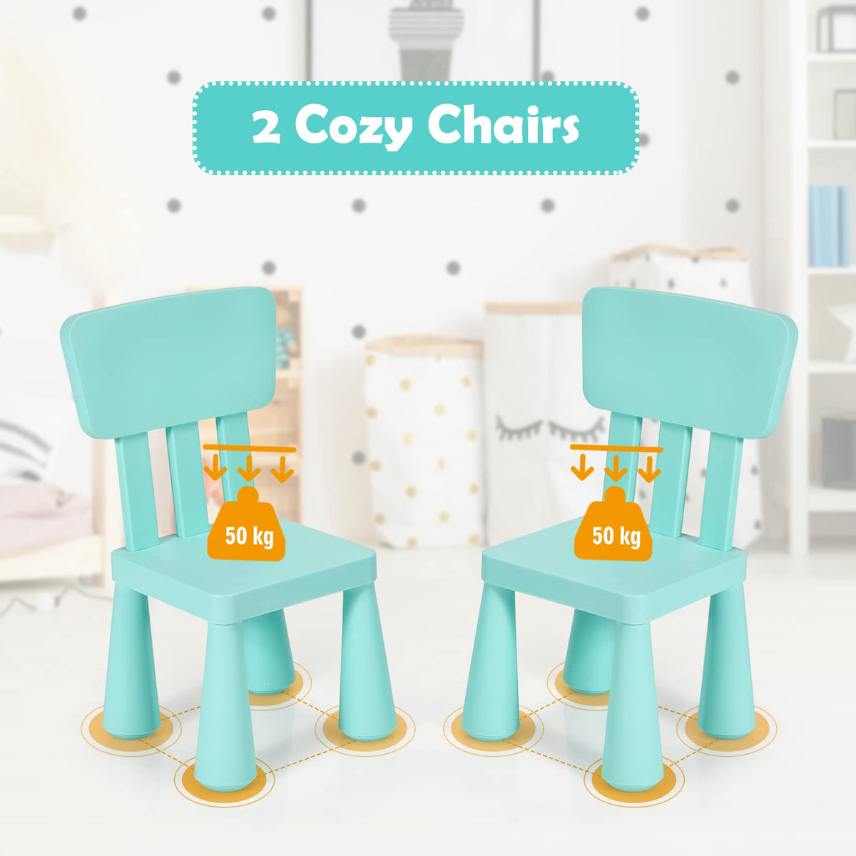 Kids Table and Chair Set, 3 Piece Children Activity Table for Reading