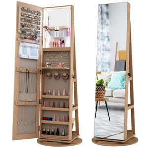 Giantex 161CM(H) Jewelry Armoire with Full Length Mirror 360° Swivel, 3-Color LED lights