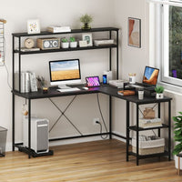 L-Shaped Gaming Desk with LED Strip and Power Outlets