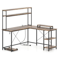 L-Shaped Gaming Desk with LED Strip and Power Outlets