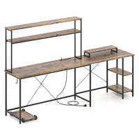 L-Shaped Gaming Desk with LED Strip and Power Outlets