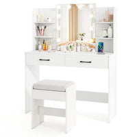 Makeup Vanity Desk with Lighted Mirror and Open Shelves for Bedroom