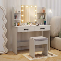 Makeup Vanity Desk with Lighted Mirror and Open Shelves for Bedroom