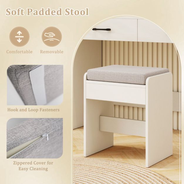Makeup Vanity Desk with Lighted Mirror and Open Shelves for Bedroom
