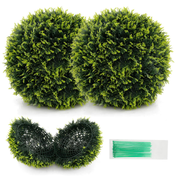 2PCS Artificial Plant Cedar Topiary Ball Faux Decoration - GiantexAU