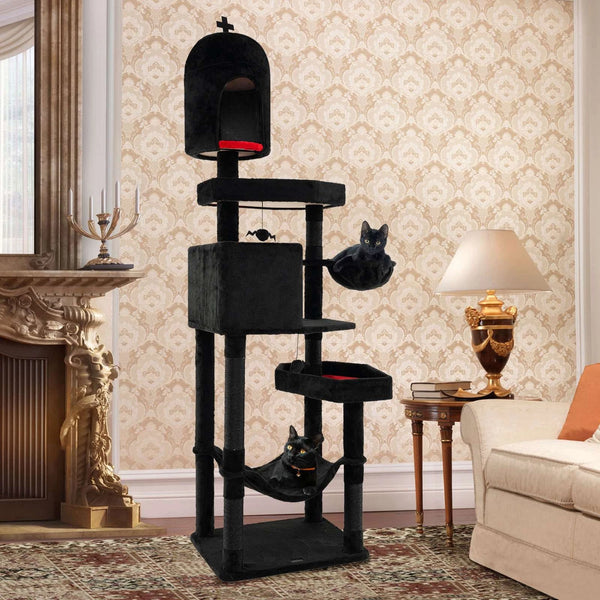Gothic Cat Tree Indoor Extra Large Cat Tower w/ 2 Cat Condos & Scratching Posts