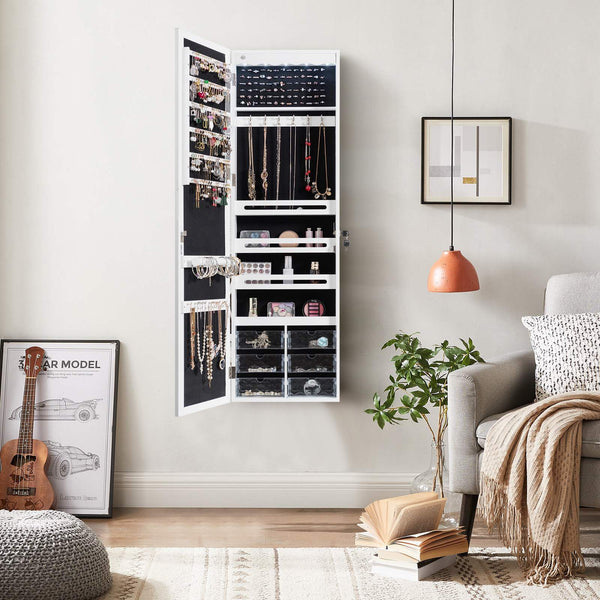 Jewelry Cabinet Armoire Full Length Mirror Wall/Door Mounted Storage Cabinet