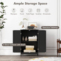 Bathroom Storage Cabinet 3-Tier Floor Cabinet w/ Double Doors Adjustable Shelf