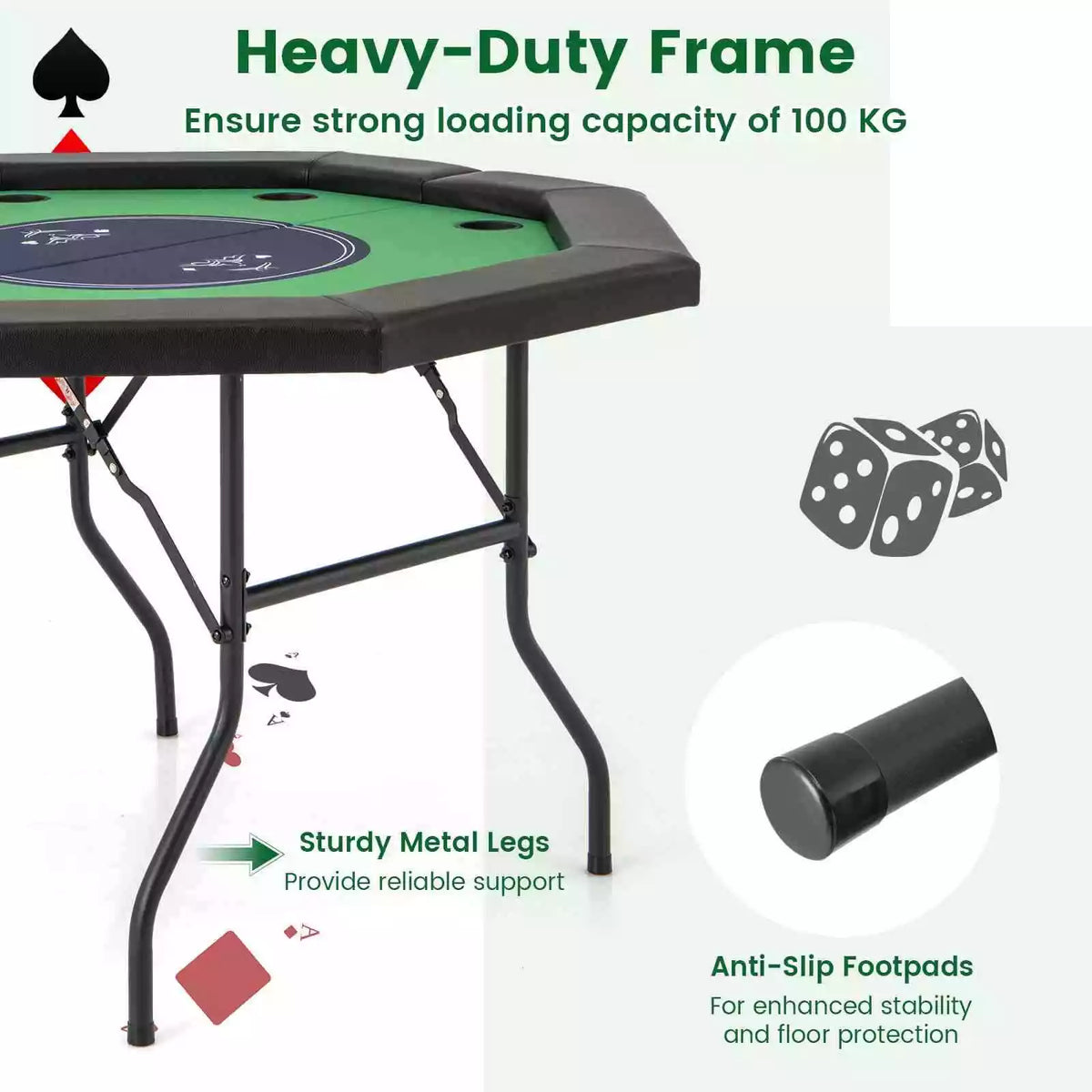 122cm Foldable Poker Table for 8 Players Portable Blackjack Texas Hold’em Table