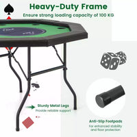122cm Foldable Poker Table for 8 Players Portable Blackjack Texas Hold’em Table