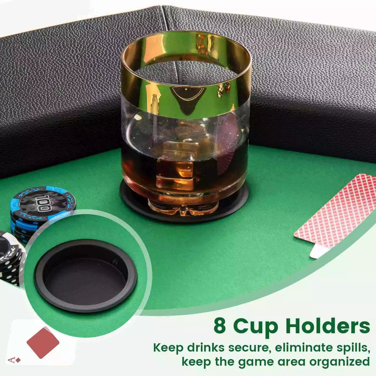 122cm Foldable Poker Table for 8 Players Portable Blackjack Texas Hold’em Table