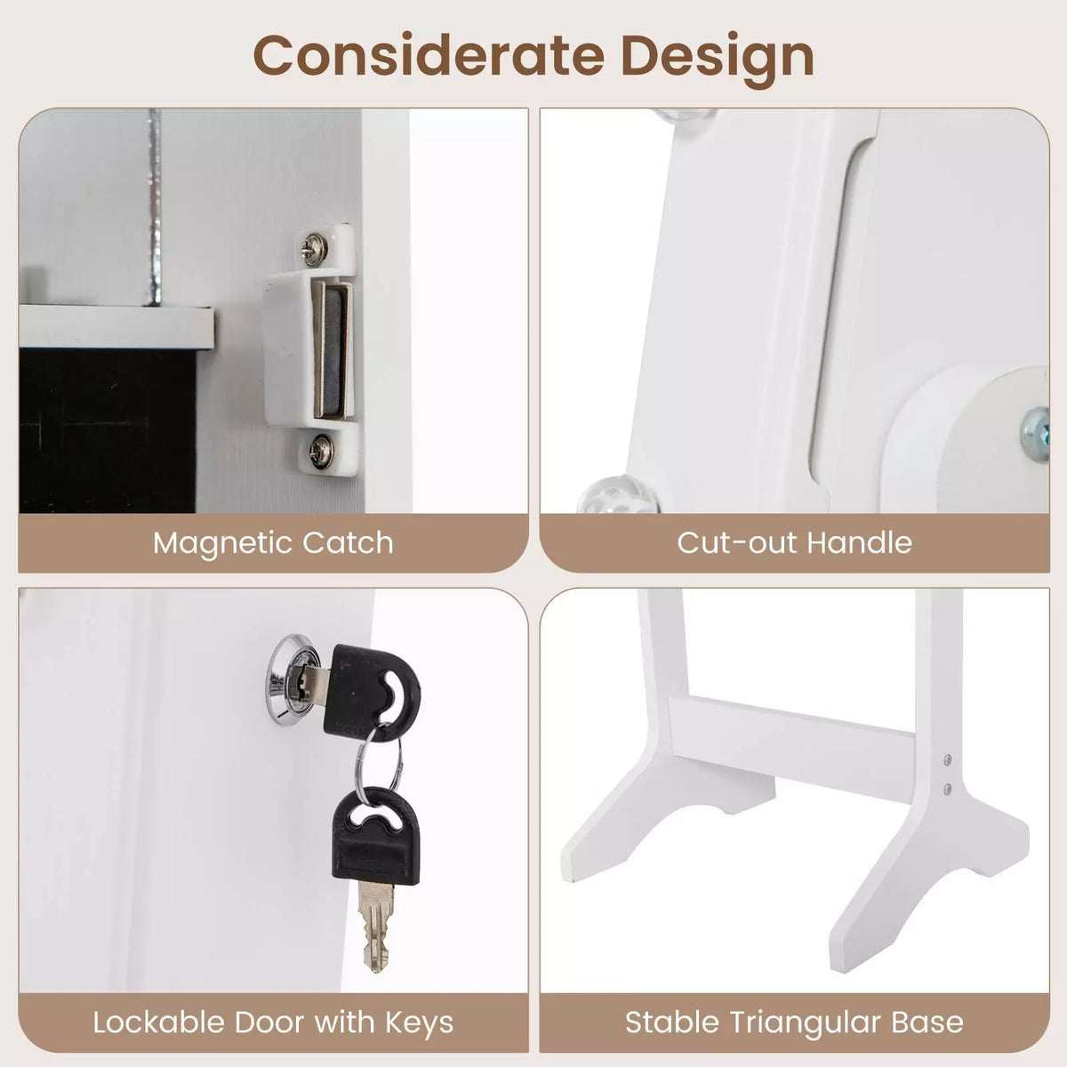 Mirror Jewelry Cabinet Standing Jewelry Armoire Organizer w/ Full Length Mirror