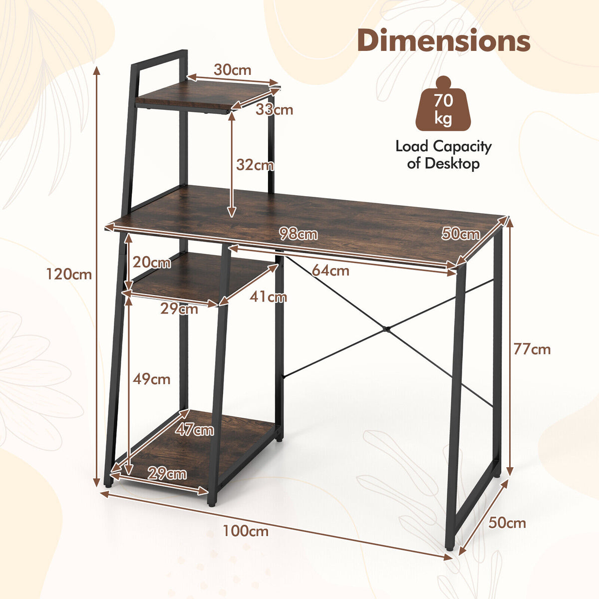 Computer Desk Study Writing Desk Workstation w/ Bookshelf Host Stand Home Office