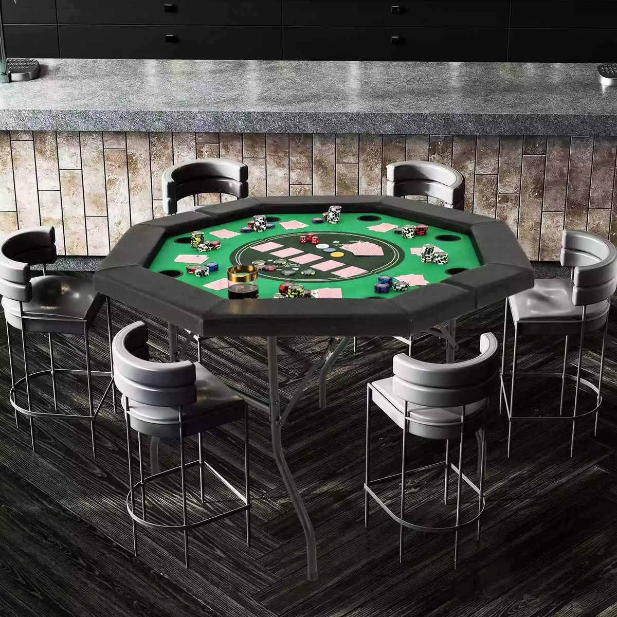 122cm Foldable Poker Table for 8 Players Portable Blackjack Texas Hold’em Table